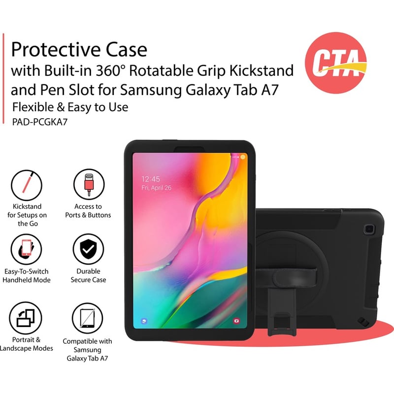 CTA Digital Protective Case with Built-in 360 Degree Rotatable Grip Kickstand & Pen Slot for Samsung Galaxy Tab A7 - Thumbnail 3