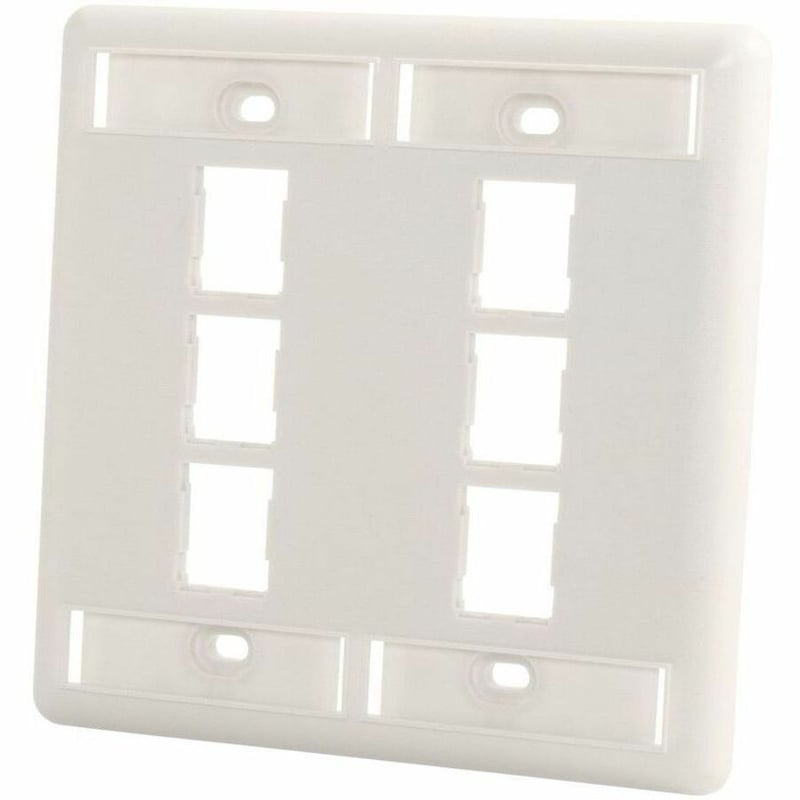 Ortronics HDJ 6 Port Double Gang Faceplate, Fog White, With Label Field - Thumbnail 1