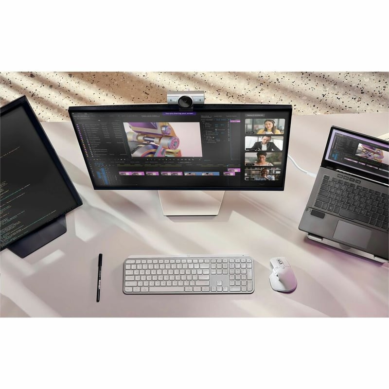 Logitech MX Brio Ultra HD 4K Collaboration and Streaming Webcam, 1080p at 60 FPS, Dual Noise Reducing Mics, Show Mode, USB-C, Webcam Cover, Works with Microsoft Teams, Zoom, Google Meet, Pale Gray