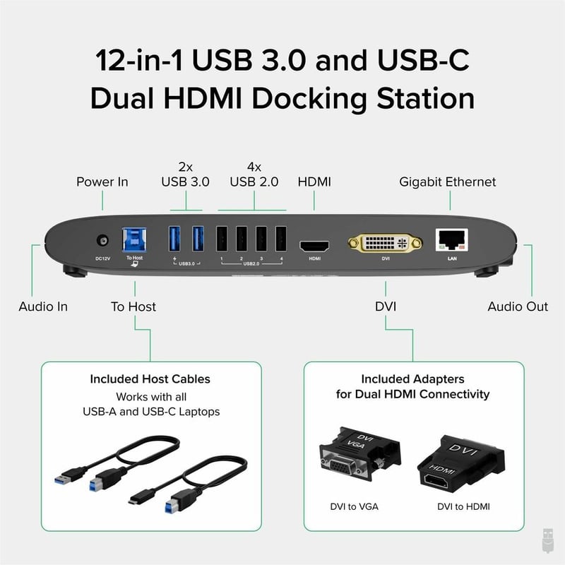 Plugable USB 3.0 Universal Laptop Docking Station for Windows and Mac - Thumbnail 2