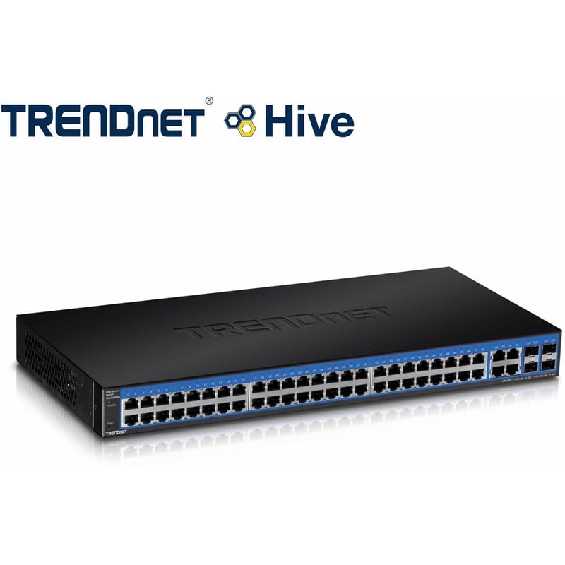 TRENDnet 52-Port Gigabit Web Smart Switch, 48 Gigabit RJ-45 Ports, 4 Shared Gigabit Ports (RJ-45 or SFP), 104 Gbps Switching Capacity, VLAN, QoS, LACP, IPv6, Lifetime Protection, Black, TEG-524WS - Thumbnail 2