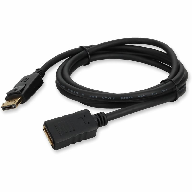 AddOn 6ft DisplayPort 1.2 Male to DisplayPort 1.2 Female Black Cable For Resolution Up to 3840x2160 (4K UHD) - Thumbnail 1