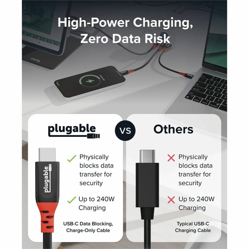 PLUGABLE 5-PACK USB-C CABLES 240W CHARGING WITH DATA BLOCKING - Thumbnail 5