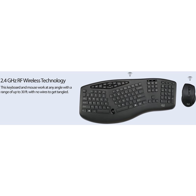 Adesso TruForm Wireless Ergonomic Keyboard And Optical Mouse