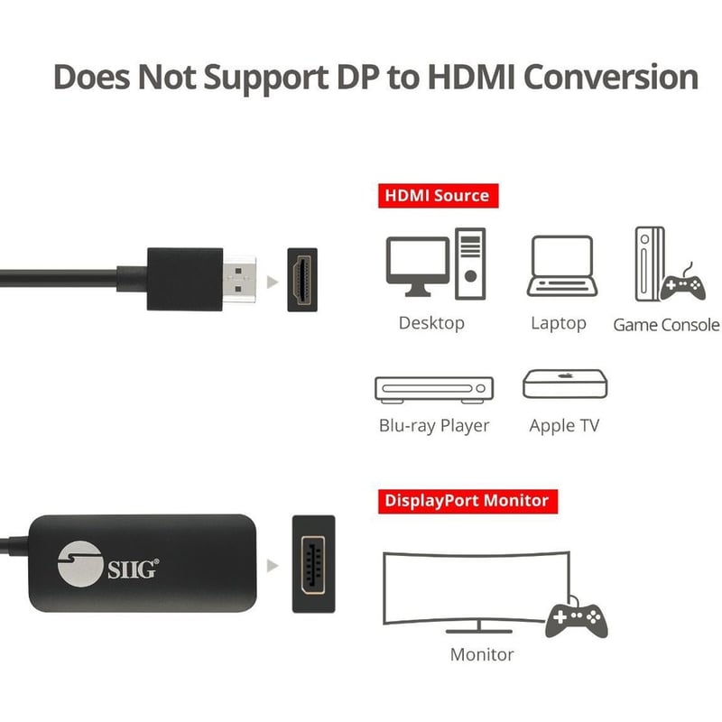 SIIG HDMI to DisplayPort 1.2 4K 60Hz Converter Adapter - Thumbnail 4