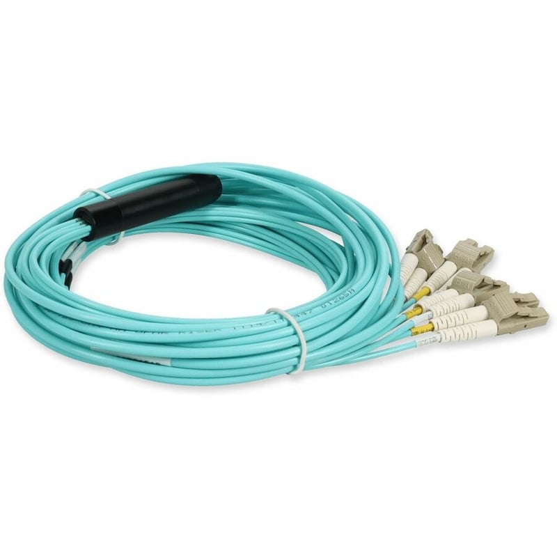 AddOn 1m MPO/UPC (Male) to 4xLC Duplex (8xLC)/UPC Aqua OM4 OFNR (Riser-Rated) 8-Strand Fiber Fanout Cable - Thumbnail 5