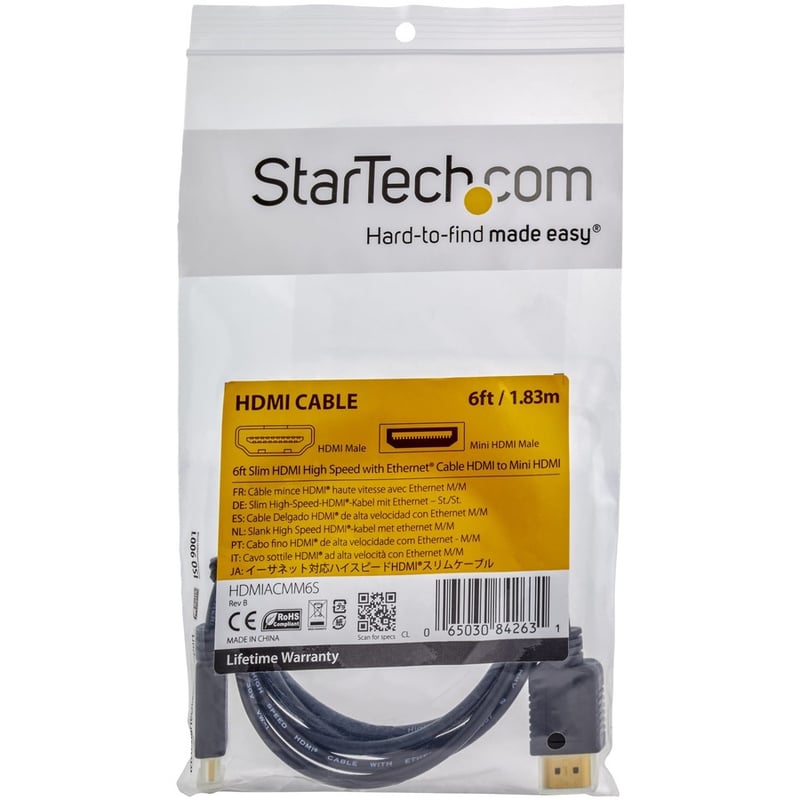 StarTech.com 6ft Mini HDMI to HDMI Cable with Ethernet, 4K 30Hz High Speed Slim Mini HDMI 1.4 (Type-C) Device to HDMI Adapter Cable/Cord - Thumbnail 5