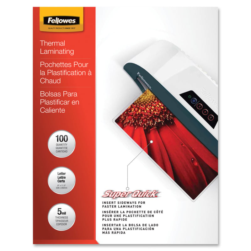 Fellowes Glossy SuperQuick Pouches - Letter, 5 mil, 100 pack - Thumbnail 4