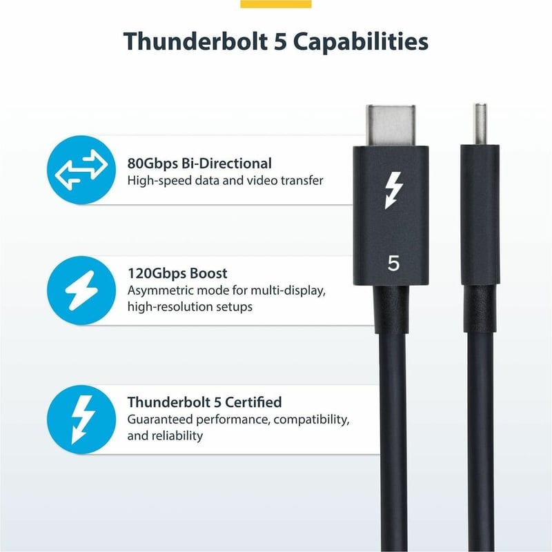CERTIFIED THUNDERBOLT 5 CABLE 80GBPS/120GBPS/8K 60HZ/240W PD - Thumbnail 3