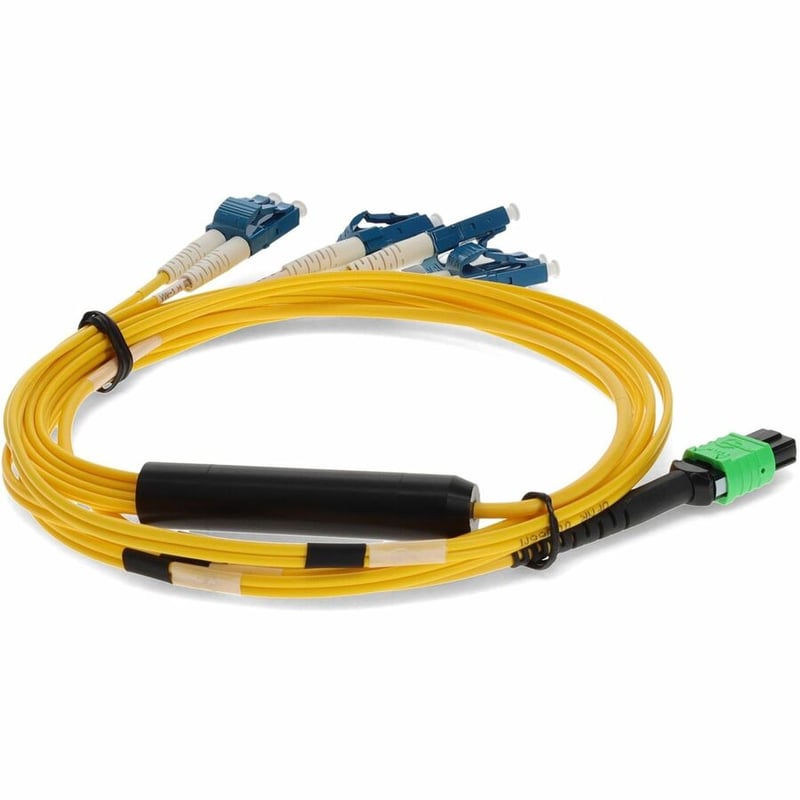 AddOn 5m MPO/APC to 4xLC/UPC Duplex Yellow OS2 OFNR (Riser-Rated) 8-Strand TAA SMF Fiber Fanout Cable - Thumbnail 5