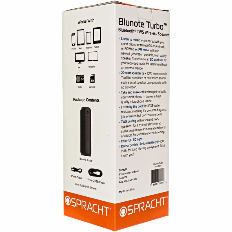 BLUNOTE TURBO, BLUETOOTH TWS WIRELESS SPEAKER WITH MIC, USB TYPE C, LED LIGHT, R - Thumbnail 5