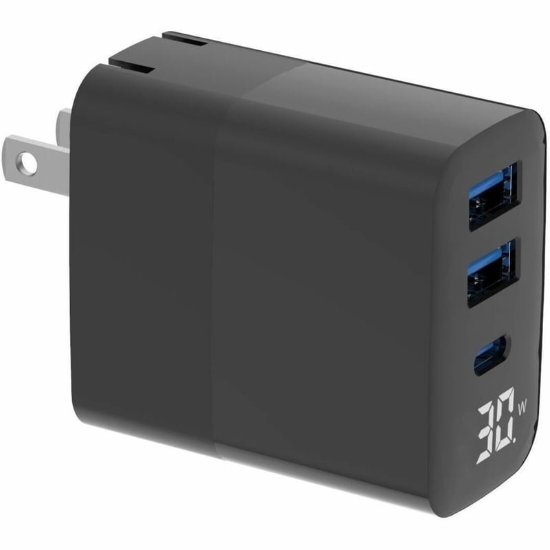 4XEM 30W Wall Charger Triple Output w/ display - Black - Thumbnail 1