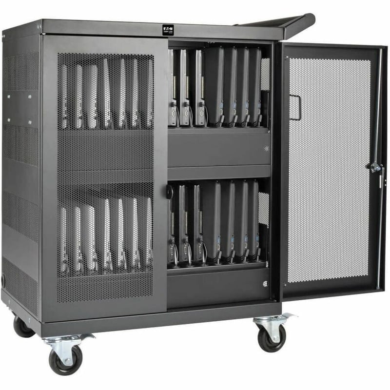 Tripp Lite by Eaton Multi-Device Charging Cart 32 AC Outlets Chromebooks and Laptops Wall-Mount Option Black - Thumbnail 3