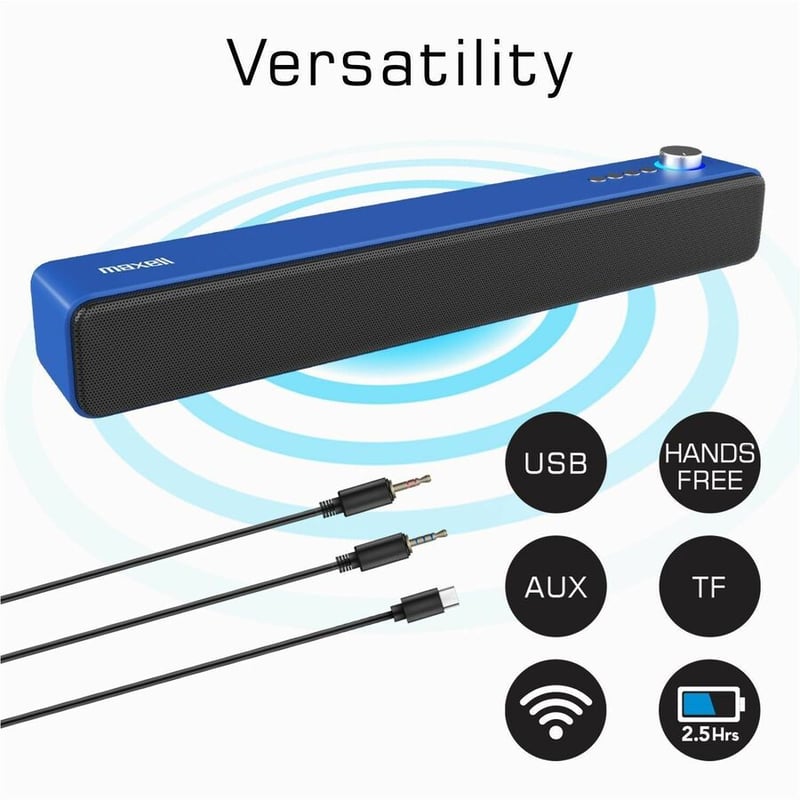 Maxell VAS-1 2.0 Portable Bluetooth Sound Bar Speaker - 3 W RMS - Blue, Black - Thumbnail 5