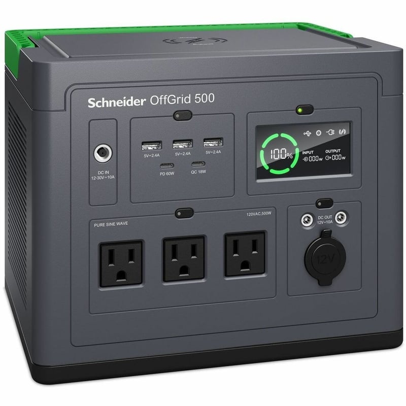 SCHNEIDER OFFGRID PORTABLE POWER STATION 500, 120V, 516.6WH LITHIUM-ION, 3 NEMA - Thumbnail 1