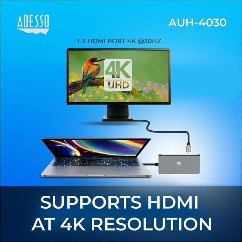Adesso 8-in-1 USB-C Multi-Port Docking Station (TAA Compliant)