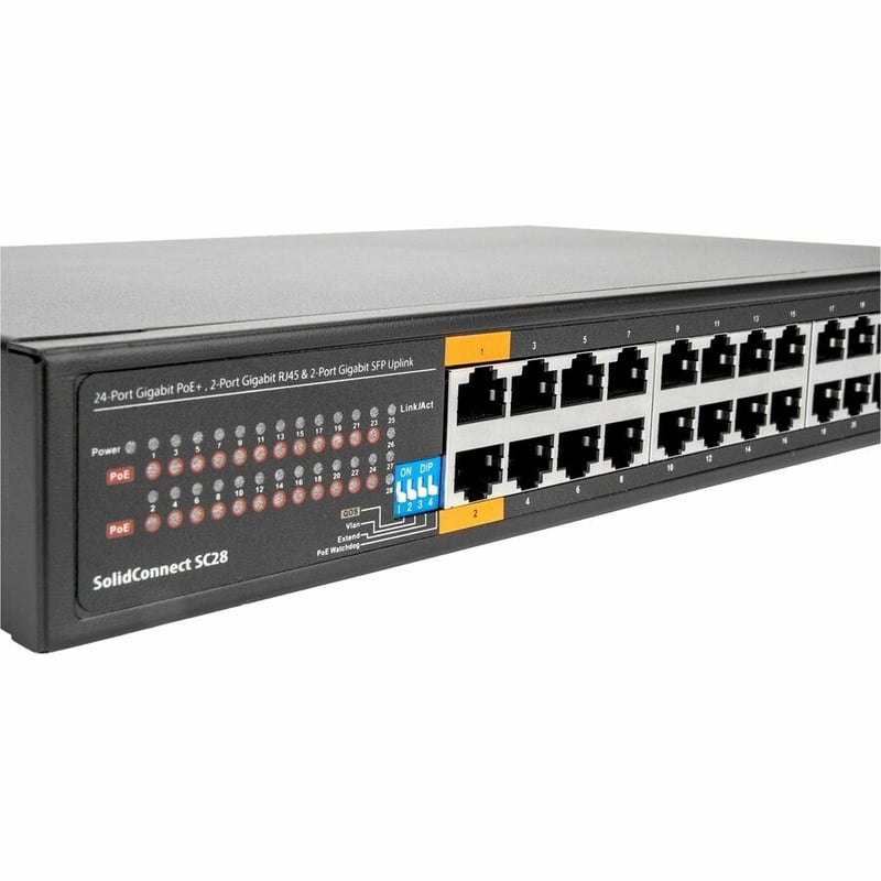 Rocstor SolidConnect SC28 28 Port Switch, 24-Port PoE+ Gigabit Unmanaged Ethernet Port, 2x Gigabit RJ45 & 2x SFP uplink - 802.3af/at - Thumbnail 3