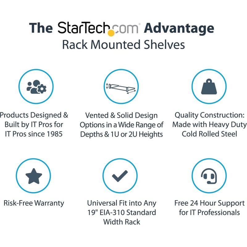 StarTech.com 1U Server Rack Cabinet Shelf - Fixed 7" Deep Cantilever Rackmount Tray for 19" Data/AV/Network Enclosure w/cage nuts, screws - Thumbnail 4