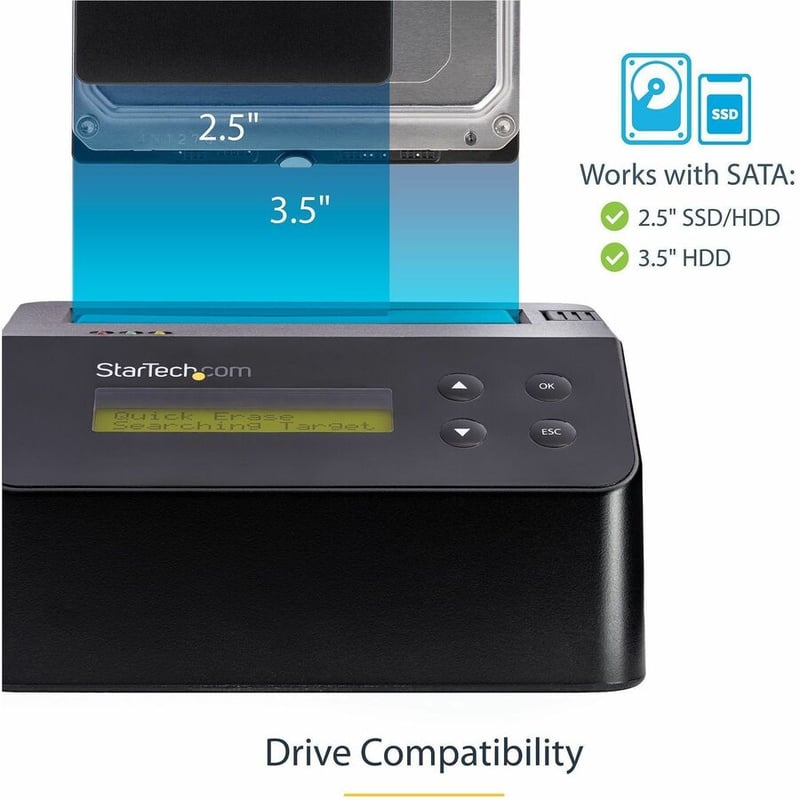 StarTech.com Single Bay SSD/HDD Hard Drive Eraser, 2.5"/3.5" , Standalone Wiper, Disk Sanitizer, Hardware Wiper Erasing Tool, NIST/DoD/TAA - Thumbnail 3