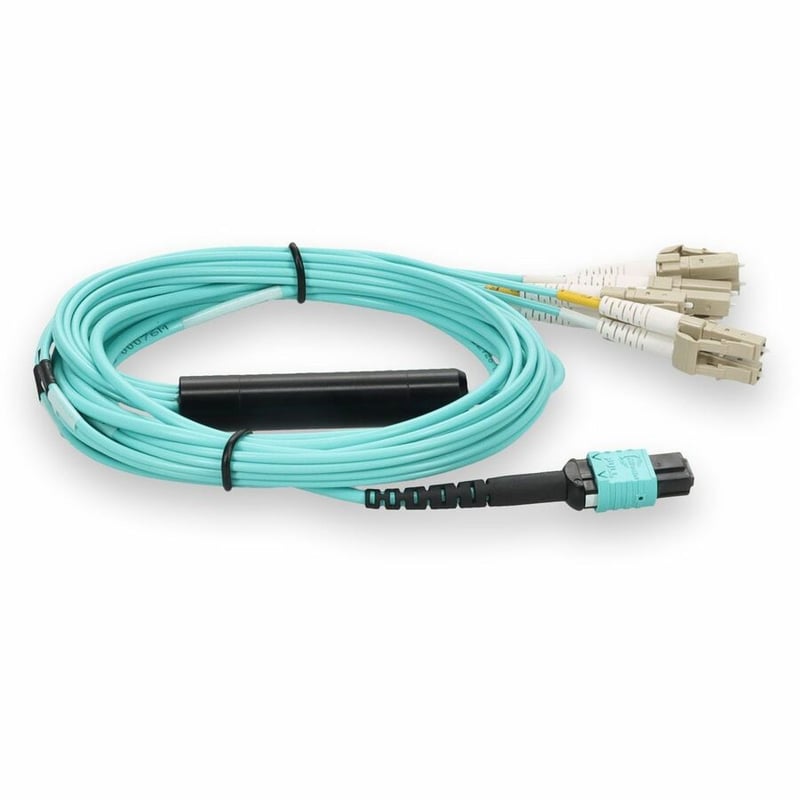 AddOn 10m Juniper Networks MTP-4LC-M10M Compatible MPO (Female) to 8xLC (Male) 8-Strand Aqua OM3 Fiber Fanout Cable - Thumbnail 2
