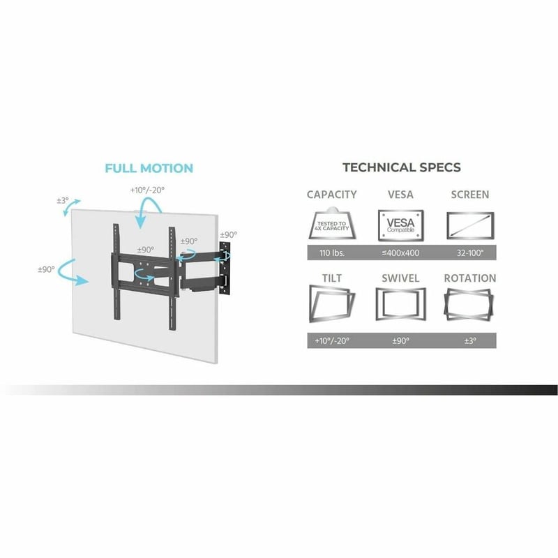 MONOPRICE EZ SERIES OUTDOOR FULL MOTION TV WALL MOUNT BRACKET FOR LED TVS 32IN T
