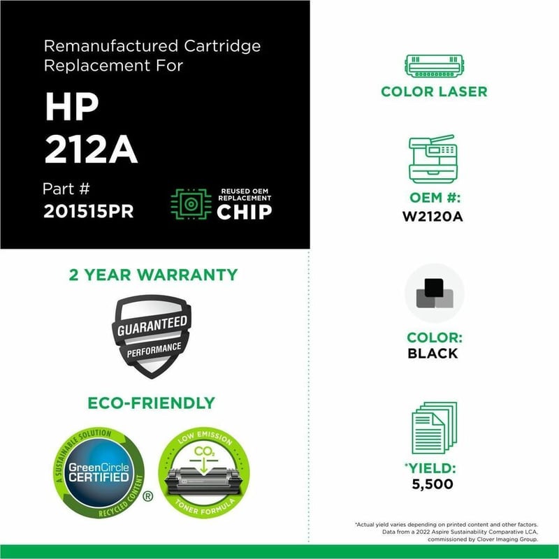 Clover Imaging Remanufactured Black Toner Cartridge (Reused OEM Chip) for HP 212A (W2120A) - Thumbnail 3