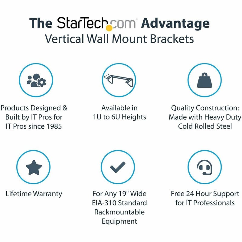 StarTech.com 5U Vertical Wall Mount Rack, 19" Wall Mounting Bracket, Open Low Profile Network/Server Room/Data/AV/IT/Patch Panel/Equipment - Thumbnail 2