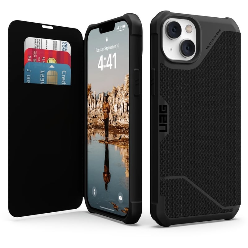 Urban Armor Gear Metropolis Carrying Case (Folio) Apple iPhone 14 Plus Smartphone, Card - Kevlar Black - Thumbnail 5