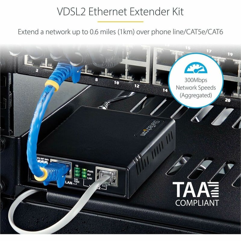 StarTech.com VDSL2 Ethernet Extender Kit, Network Extension Up to 0.6mi (1km), Long Range LAN Repeater over RJ11/CAT5e/CAT6, Up to 300Mbps - Thumbnail 2