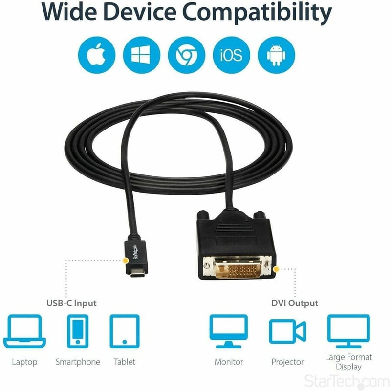 StarTech.com 6.6 ft / 2 m USB-C to DVI Cable - USB Type-C Video Adapter Cable - 1920 x 1200 - Black - Thumbnail 5