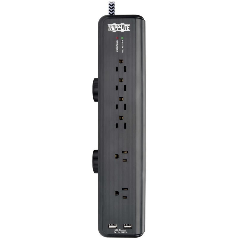 Tripp Lite by Eaton Safe-IT 6-Outlet Surge Protector 2 USB Charging Ports 8 ft. Cord 5-15P Plug 2100 Joules Antimicrobial Protection Black - Thumbnail 3