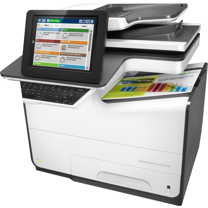 HP PageWide 586 586z Page Wide Array Multifunction Printer-Color-Copier/Fax/Scanner-50 ppm Mono/50 ppm Color Print-2400x1200 Print-Automatic Duplex Print-80000 Pages Monthly-550 sheets Input-Color Scanner-600 Optical Scan-Color Fax-Gigabit Ethernet - Thumbnail 2