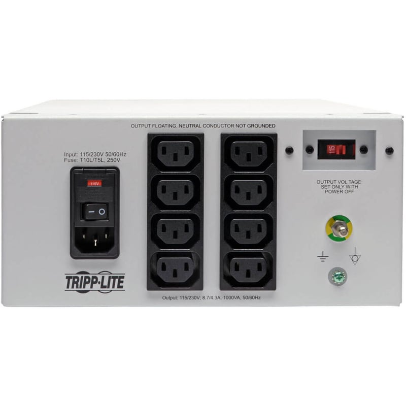 Tripp Lite by Eaton Isolator Series Dual-Voltage 115/230V 1000W 60601-1 Medical-Grade Isolation Transformer C14 Inlet 8 C13 Outlets - Thumbnail 5