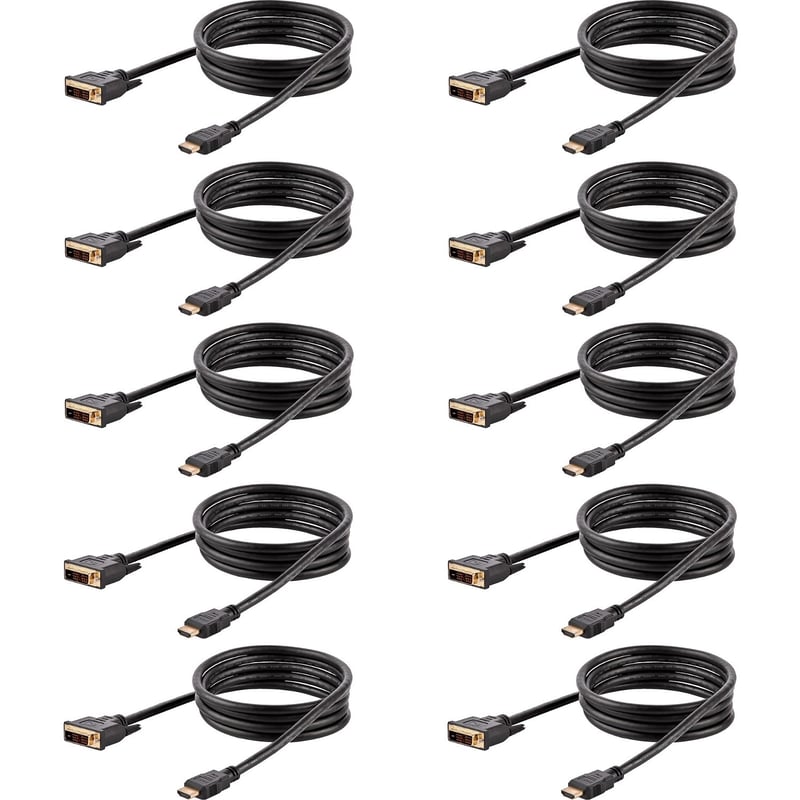 StarTech.com 6ft (1.8m) HDMI to DVI Cable, DVI-D to HDMI Display Cable (1920x1200p), 10 Pack, Black, HDMI to DVI-D Adapter Cord M/M - Thumbnail 1