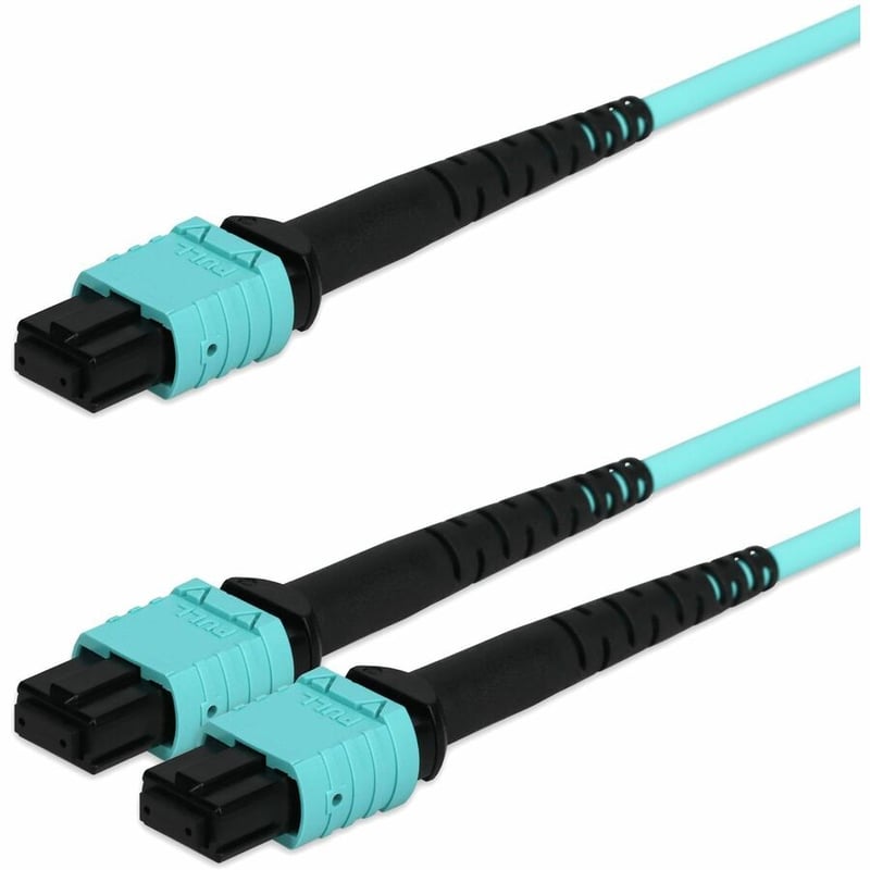 AddOn 30m MPO/UPC to 2xMPO/UPC Aqua OM4 OFNR (Riser-Rated) 16-Strand Fiber Fanout Cable - Thumbnail 2
