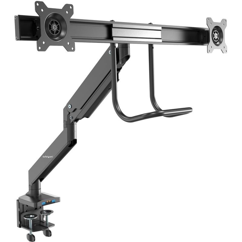 StarTech.com Desk Mount Dual Monitor Arm with USB & Audio, Slim Dual Monitor VESA Mount up to 32" (17.6lb/8kg) Displays, C-Clamp/Grommet - Thumbnail 1