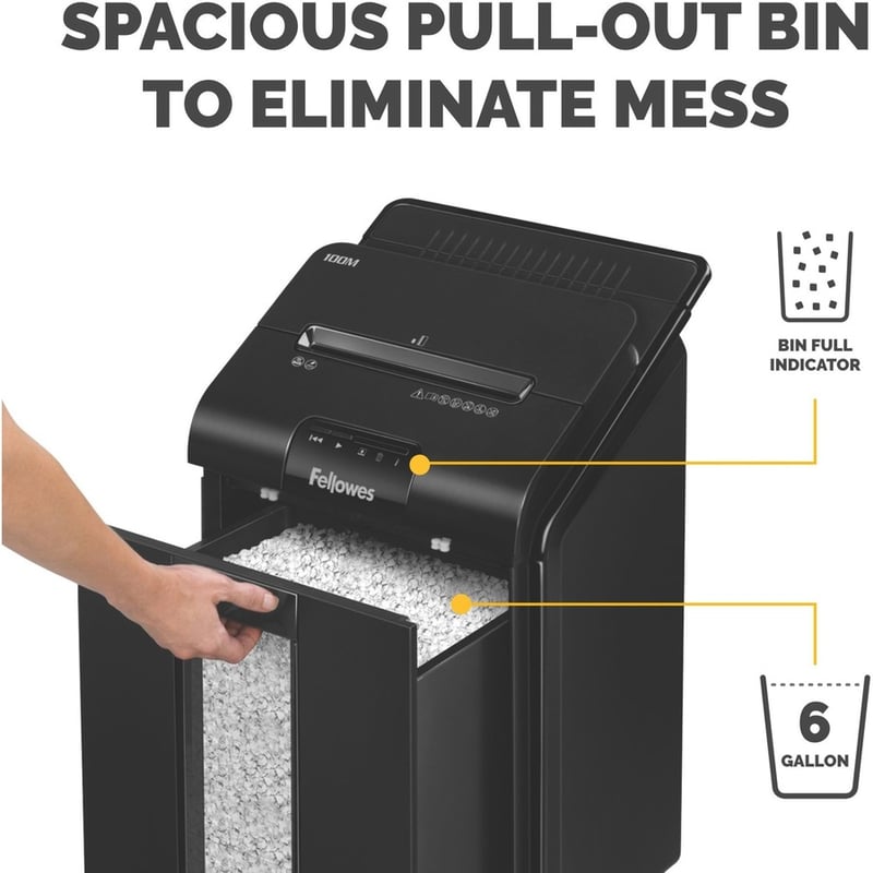 Fellowes AutoMax 100M Micro-Cut Commercial Office Auto Feed 2-in-paper shredder with 100-Sheet Capacity - Thumbnail 5