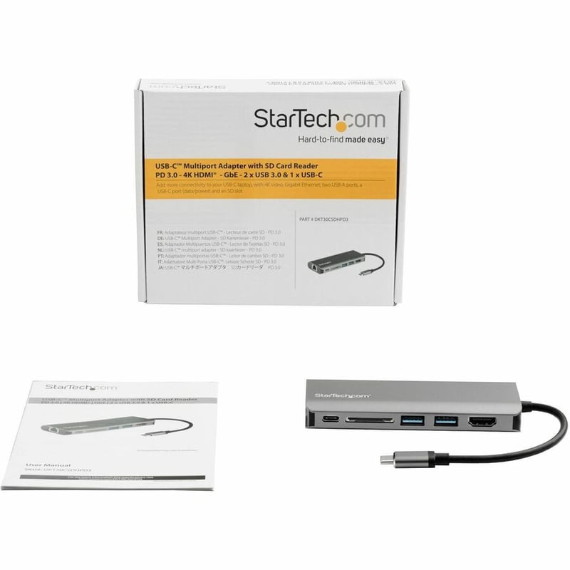 StarTech.com USB C Multiport Adapter - USB Type-C Travel Dock to 4K HDMI, 3x USB Hub, SD, GbE, 60W PD 3.0 Pass-Through - Mini Laptop Dock - Thumbnail 3