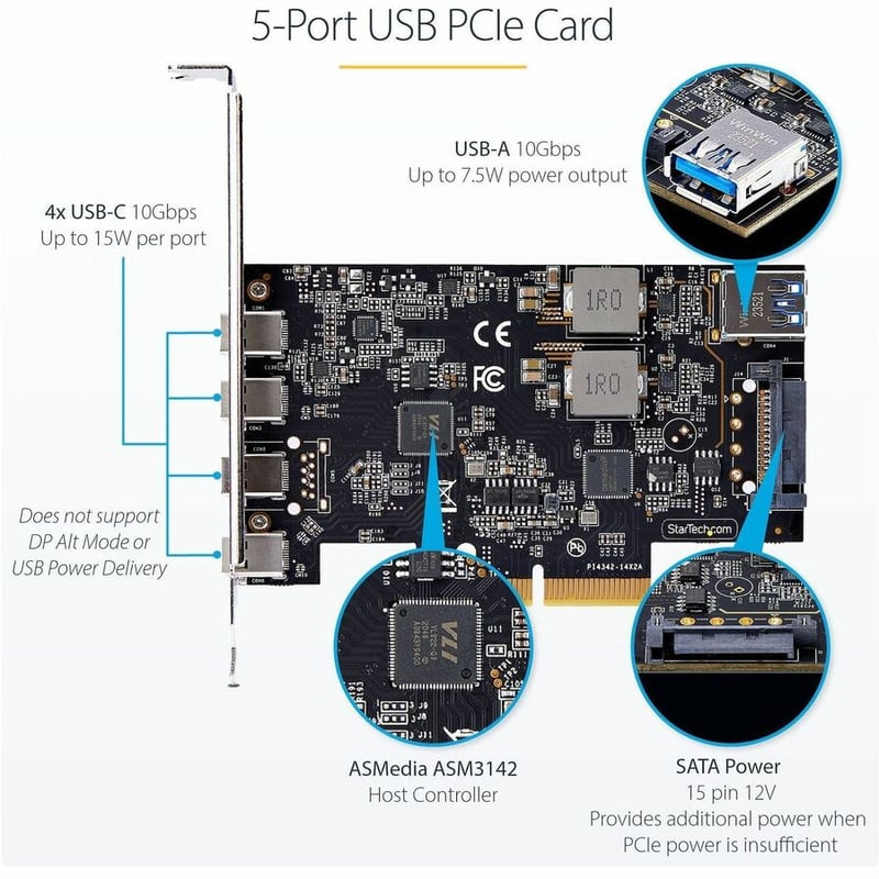 5-PORT USB PCIE CARD 10GBPS 4X USB-C/1X USB-A EXPANSION CARD - Thumbnail 3