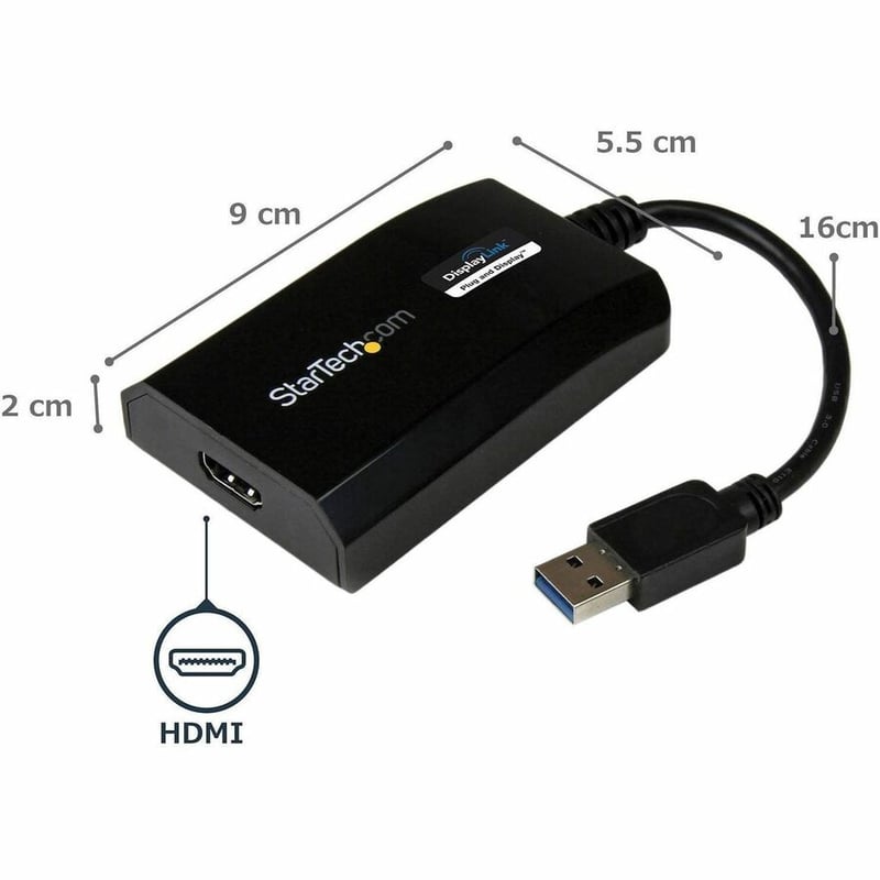 StarTech.com USB 3.0 to HDMI Adapter, DisplayLink Certified, 1920x1200, USB-A to HDMI Display Adapter, External Graphics Card for Mac/PC - Thumbnail 2