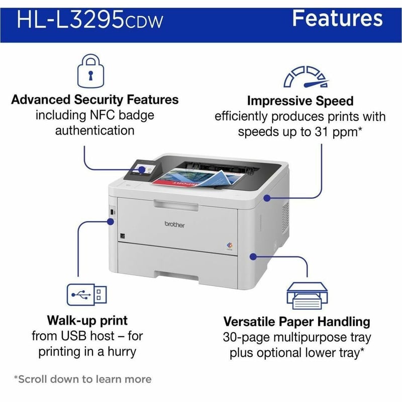 Brother HL-L3295CDW Wireless Compact Digital Color Printer with Laser Quality Output, Duplex, NFC and Mobile Printing & Ethernet - Thumbnail 3