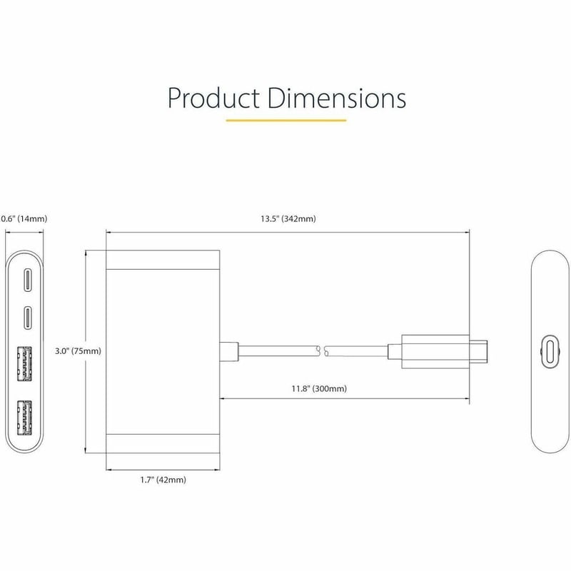 StarTech.com 4-Port USB-C Hub with 100W Power Delivery Pass-Through, 2x USB-A + 2x USB-C, 5Gbps, 1ft/30cm Long Cable, Portable USB 3.0 Hub - Thumbnail 3