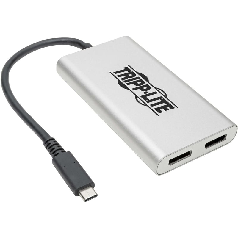 Eaton Tripp Lite Series Dual-Monitor Thunderbolt 3 to DisplayPort Adapter - 4K/5K @ 60 Hz, M/2xF, 4:4:4, Silver - Thumbnail 1