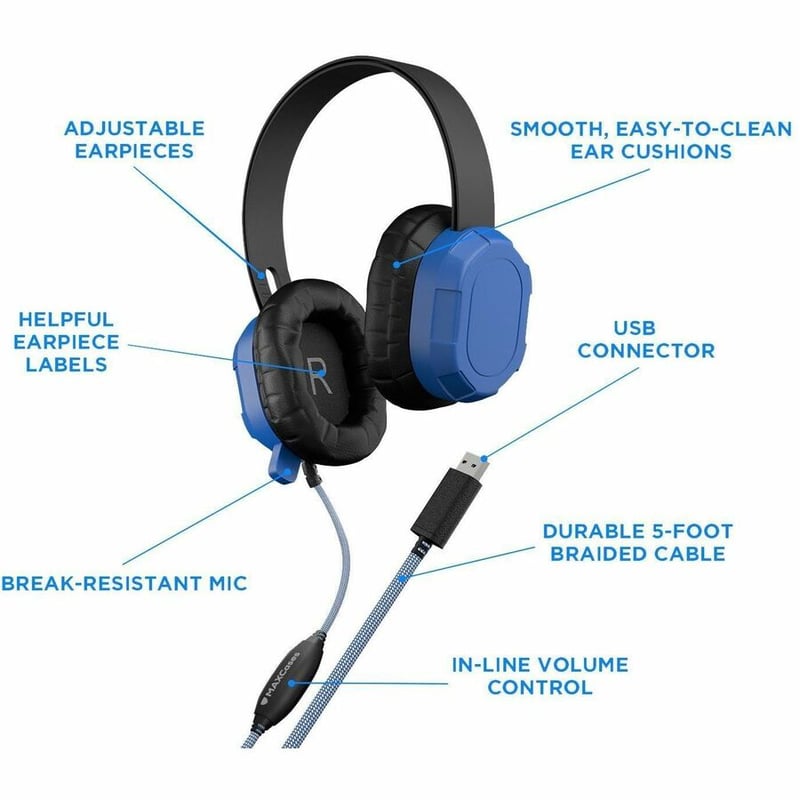 MAXCases Extreme Headset w/braided cable, inline volume control and built-in microphone w/USB Connector - Thumbnail 2