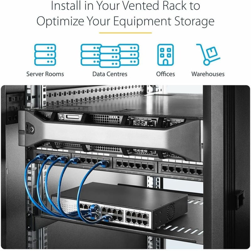 StarTech.com 1U Server Rack Cabinet Shelf - Fixed 16" Deep Cantilever Rackmount Tray for 19" Data/AV/Network Enclosure w/Cage Nuts, Screws - Thumbnail 5