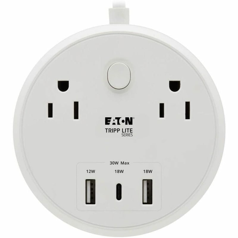 Tripp Lite by Eaton Safe-IT 30W 2-Outlet Surge Protector - 5-15R Outlets, 3 USB Ports, 6 ft. (1.8 m) Cord, 300 Joules, Antimicrobial Protection, White - Thumbnail 3
