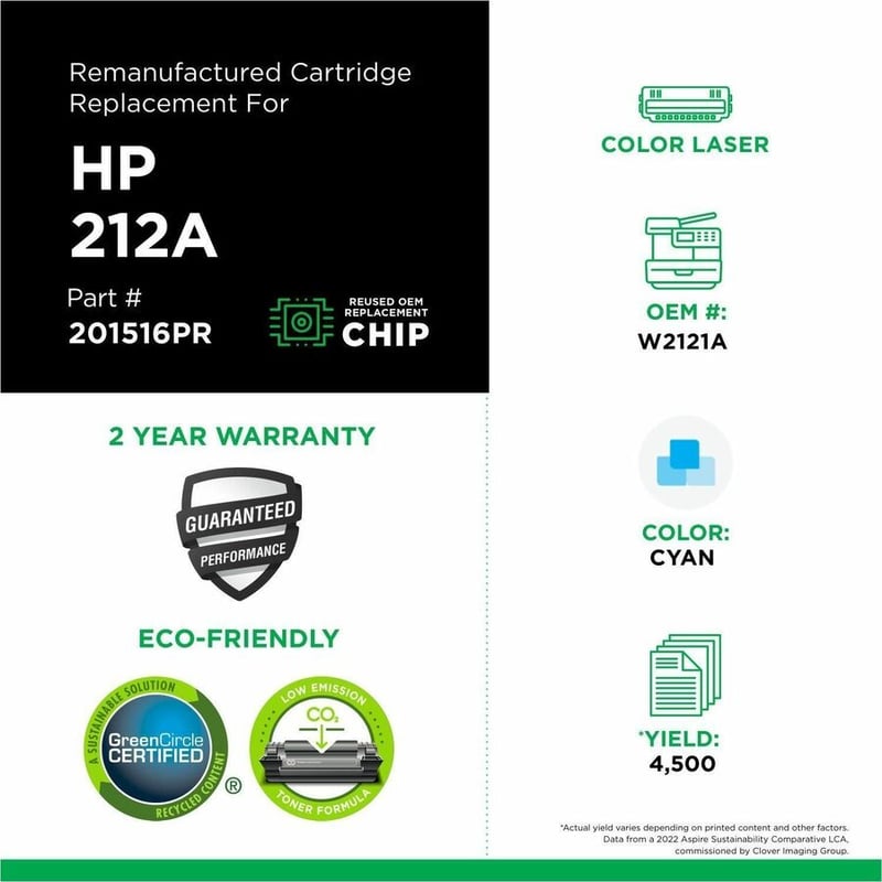 Clover Imaging Remanufactured Cyan Toner Cartridge (Reused OEM Chip) for HP 212A (W2121A) - Thumbnail 3