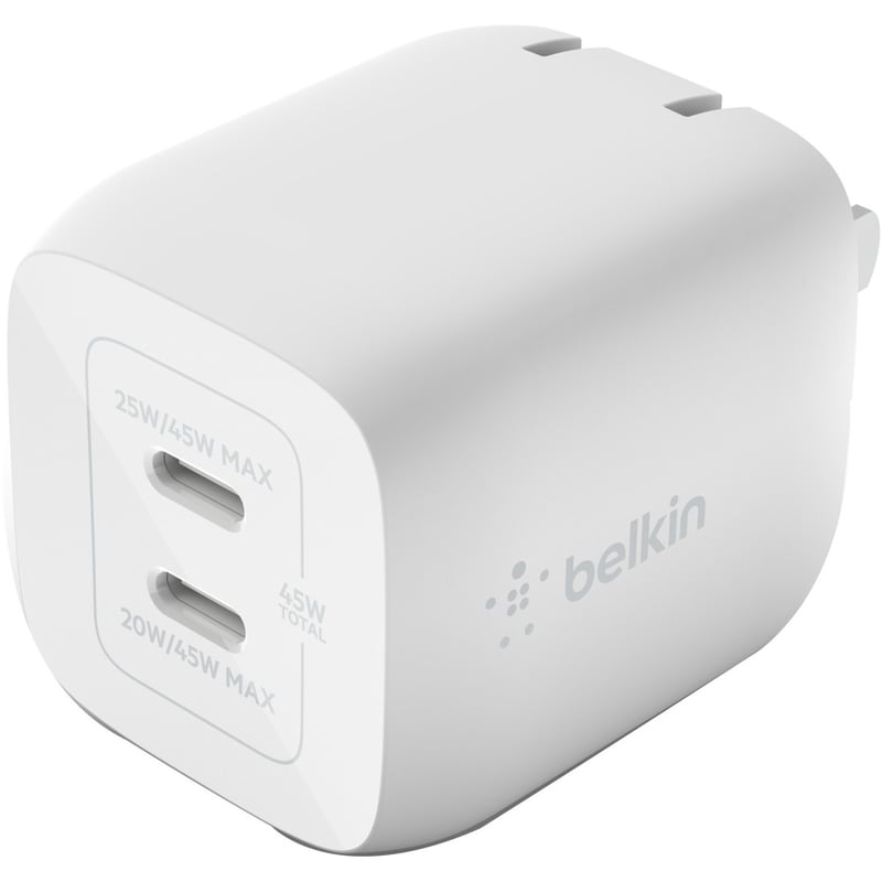 Belkin BoostCharge Pro Dual USB-C GaN Wall Charger with PPS 45W Laptop Chromebook Charging - Power Adapter - Thumbnail 2