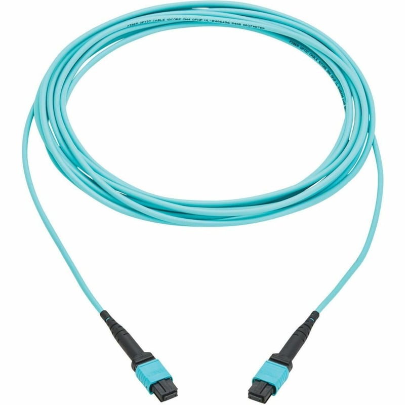 Eaton Tripp Lite Series 100G Multimode 50/125 OM4 Fiber Optic Cable (12F MPO/MPO-PC F/F), Type-A Polarity, OFNP, Aqua, 5 m (16.4 ft.), TAA - Thumbnail 1