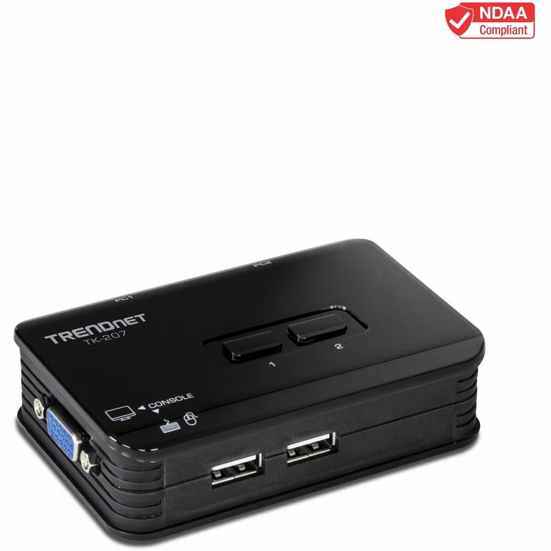 TRENDnet 2-Port USB KVM Switch And Cable Kit, 2048 x 1536 Resolution, Device Monitoring, Auto-Scan, Audible Feedback, USB 1.1, Compliant With Windows And Linux, Hot-Pluggable, White, TK-207K - Thumbnail 1